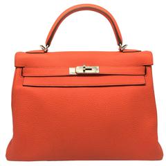 Hermes Kelly 32 Red Rose Jaipur Togo Leather Top Handle Bag