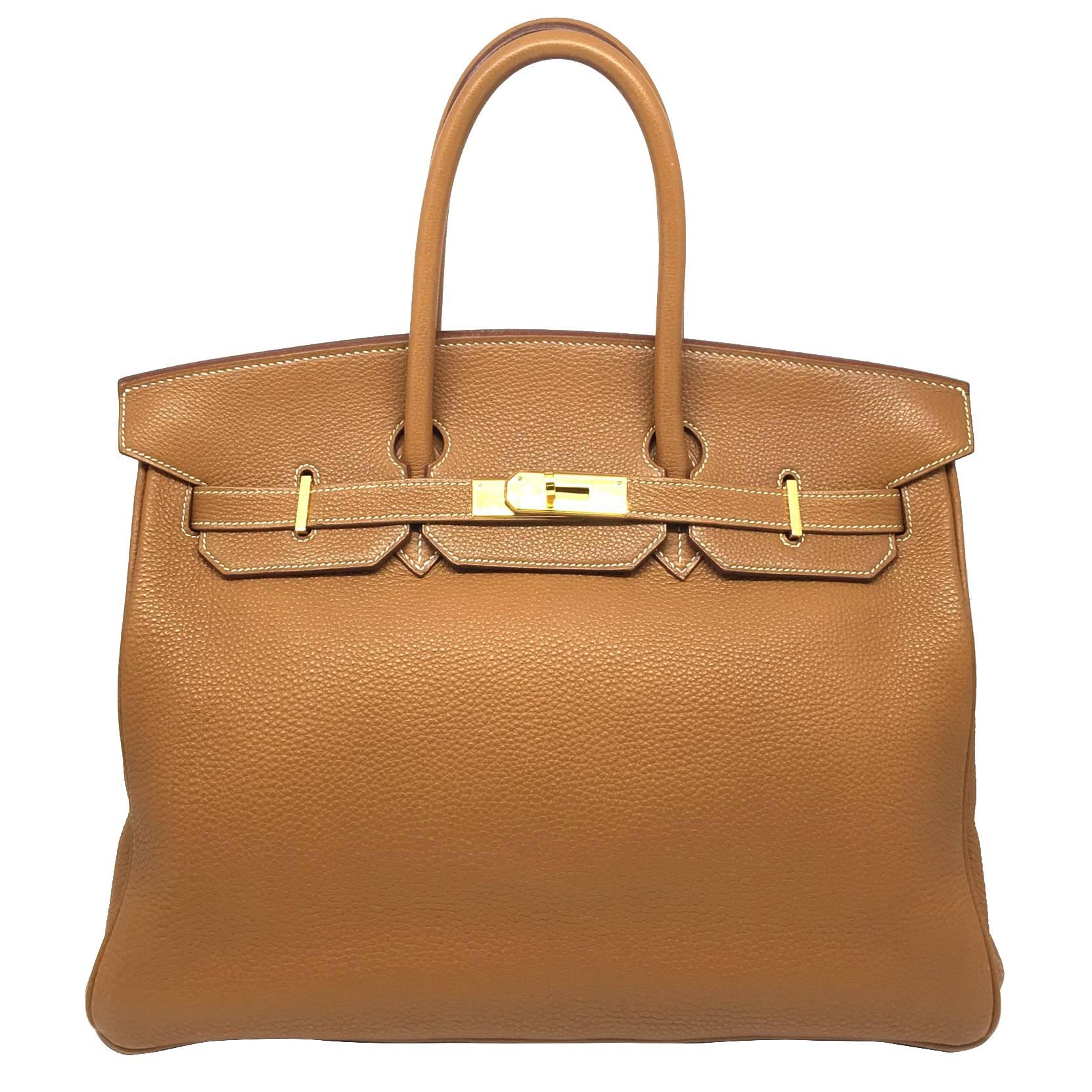 Hermes Birkin 35 Gold Togo Leather GHW Top Handle Bag For Sale
