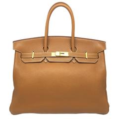 Hermes Birkin 35 Gold Togo Leather GHW Top Handle Bag