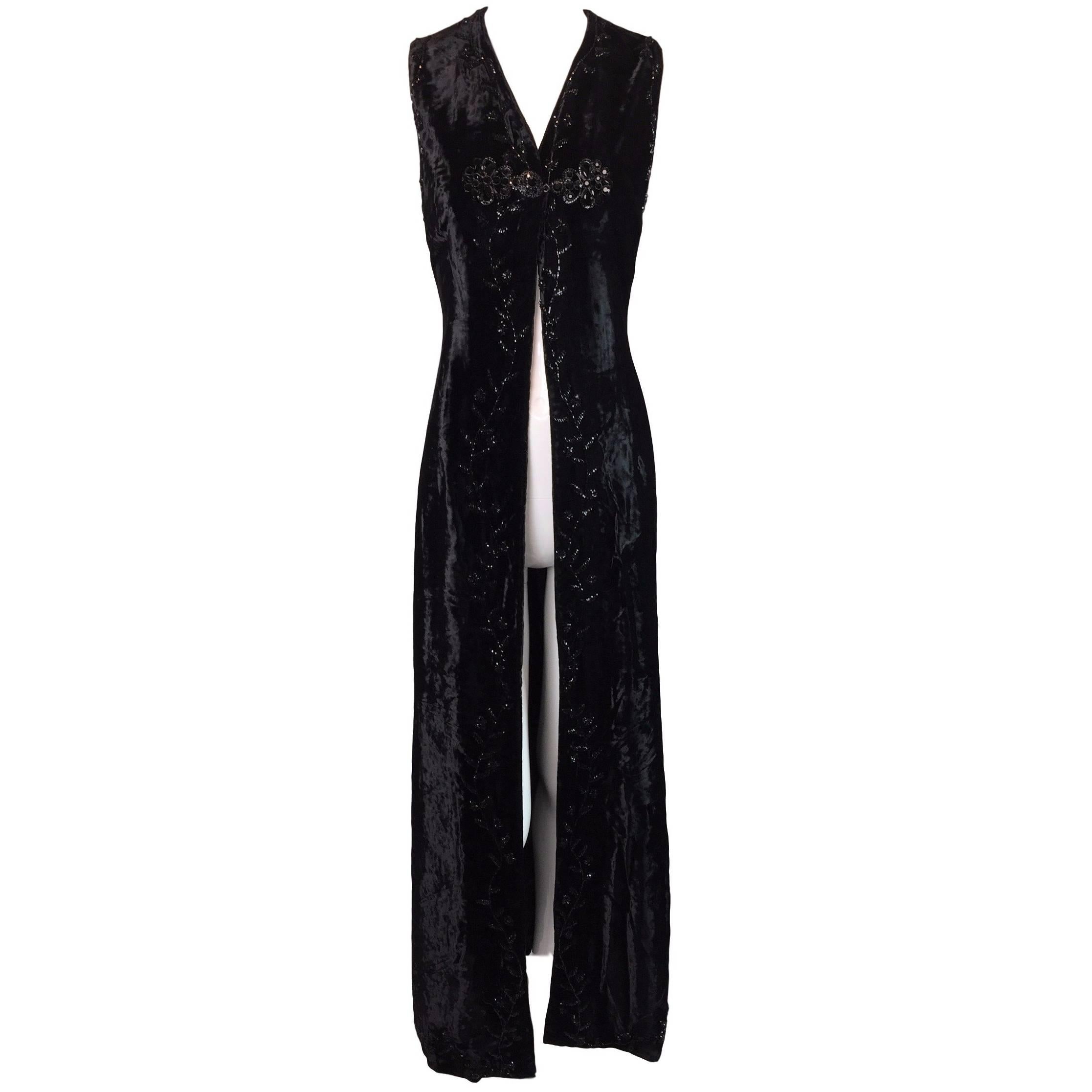 F/W 1993 Dolce & Gabbana Orient Express Long Beaded Crystal Velvet Gown Dress