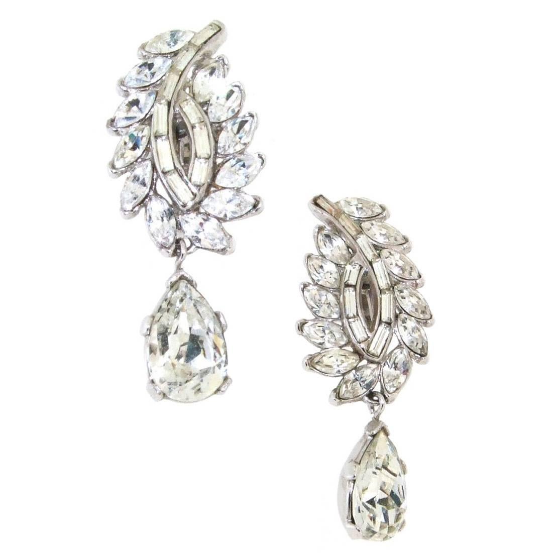 Vintage Diamante Earrings by Trifari For Sale