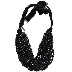 Yves Saint Laurent By Tom Ford Velvet Tie Black Faceted Jet Bead Necklace NEW 4