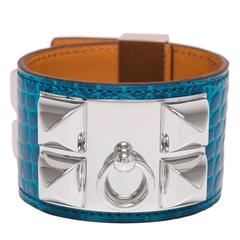 Hermes Blue Izmir Alligator Collier De Chien (CDC) Bracelet Small