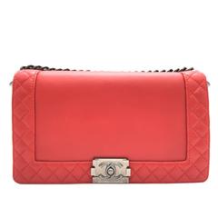 Chanel Boy Reverso Red Quilted Lambskin Leather SHW Chain Shoulder Bag 10