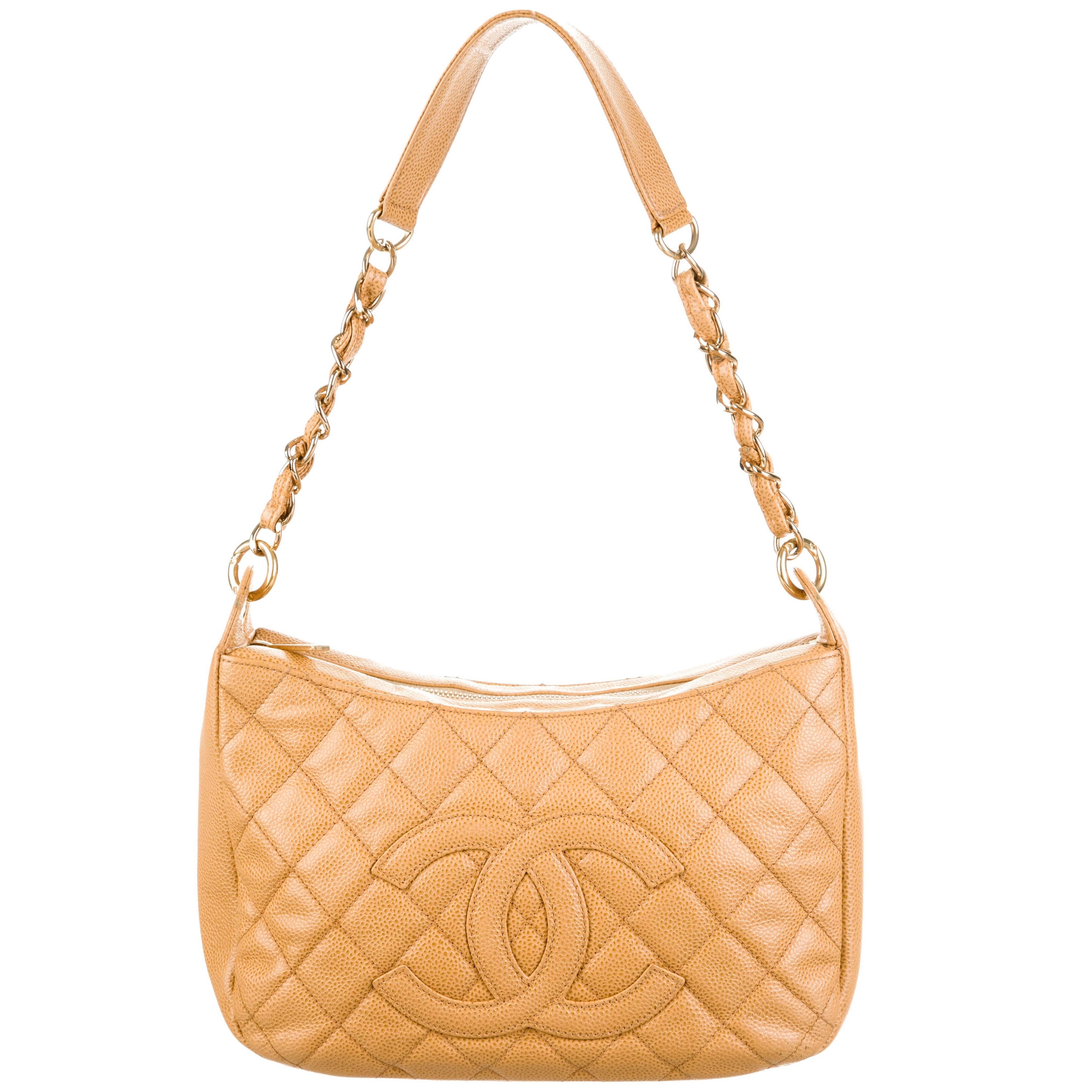 Chanel Nude Caviar Leather Gold Evening Top Handle Satchel Chain Shoulder Bag