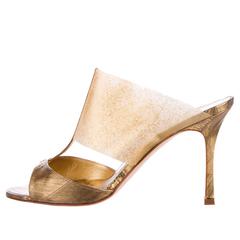 Manolo Blahnik NEW Gold Eel Evening Slides Mules Sandals in Box