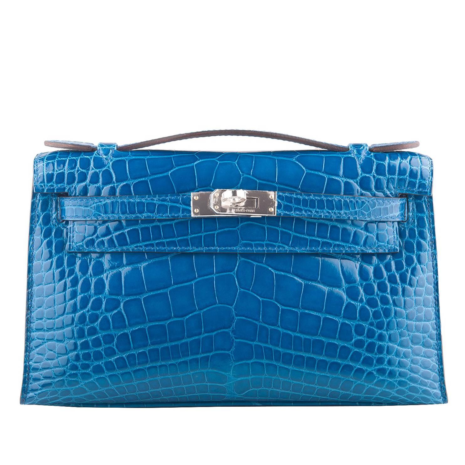 Hermes Mykonos Shiny Alligator Mini Kelly Pochette For Sale