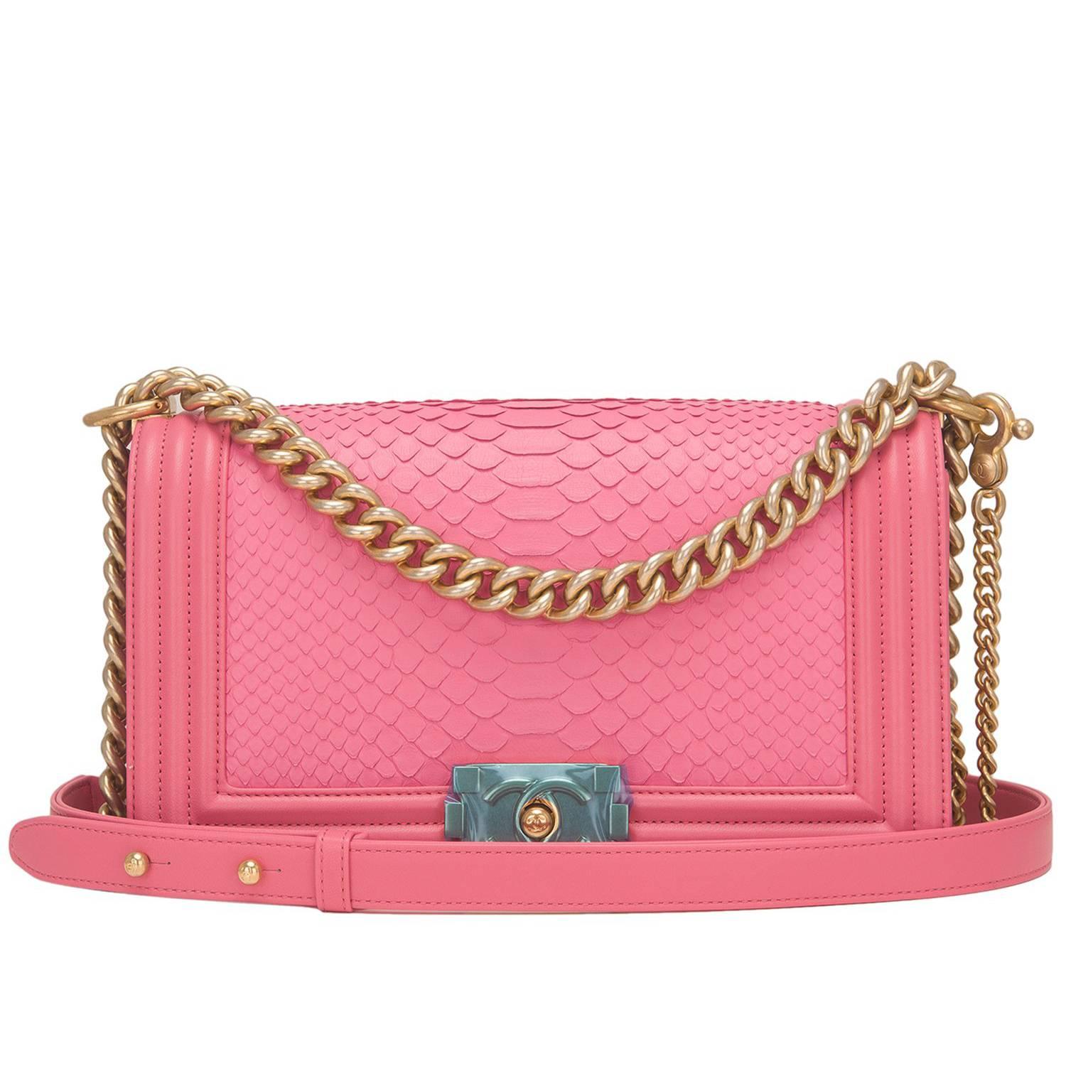 Chanel Pink Python Medium Boy Bag For Sale