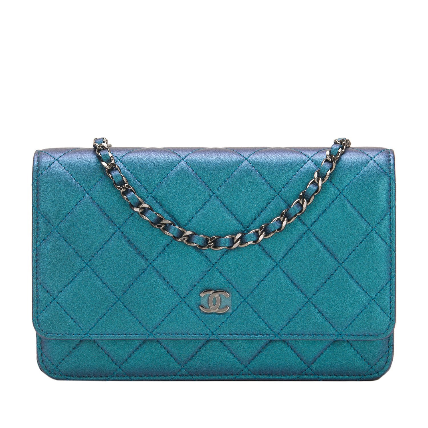 Chanel Iridescent Turquoise Lambskin Classic Wallet On Chain (WOC)