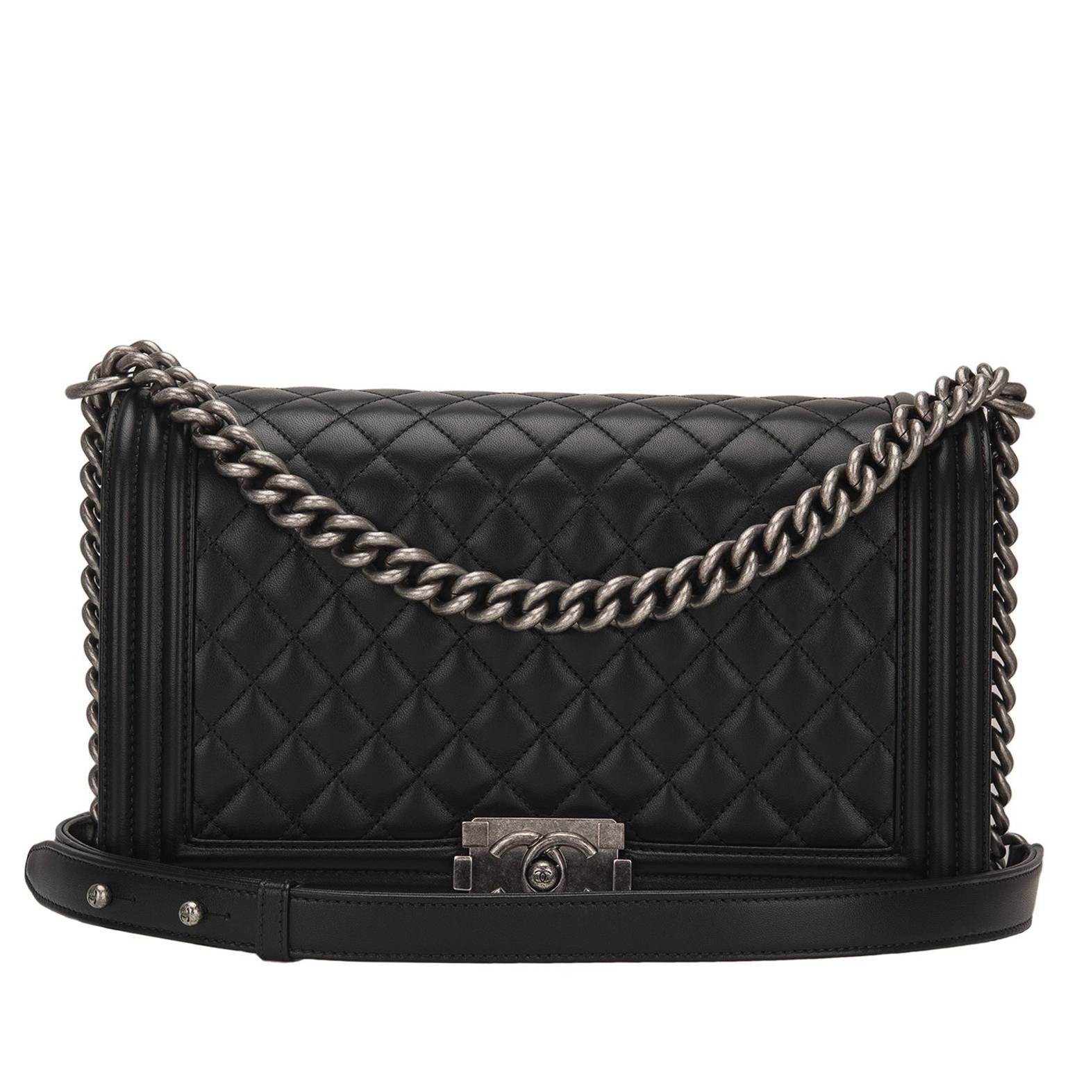 Chanel Black Quilted Lambskin New Medium Boy Bag For Sale