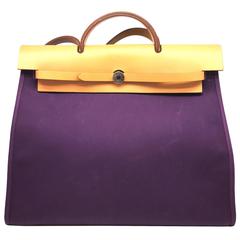 Hermes Herbag GM Raisin Purple Canvas Shoulder Bag