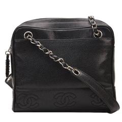 1990s Chanel Black Caviar Leather Vintage Timeless Shoulder Bag 3