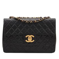 Chanel - Sac à rabat vintage Maxi Jumbo XL en cuir d'agneau matelassé noir, 1994
