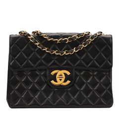 1990s Chanel Black Quilted Lambskin Vintage Jumbo XL Flap Bag
