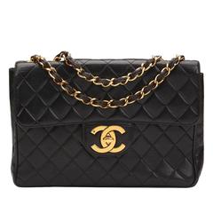 1990s Chanel Black Quilted Lambskin Retro Jumbo XL Flap Bag