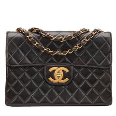 1990s Chanel Black Quilted Lambskin Vintage Jumbo XL Flap Bag