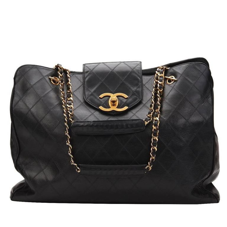 1980s Chanel Black Quilted Lambskin Vintage Jumbo Supermodel Tote at ...