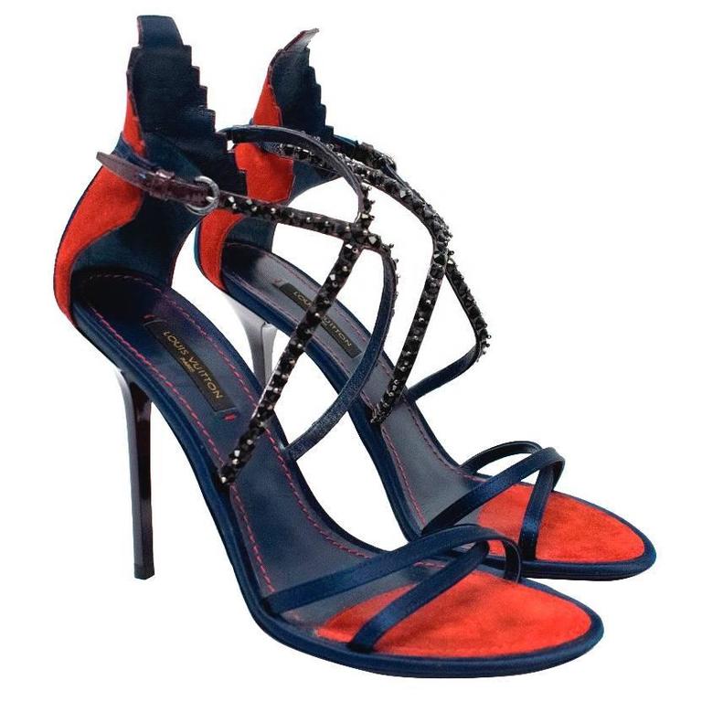 Louis Vuitton Navy And Red Stiletto Cross Strap Heels For Sale at 1stdibs