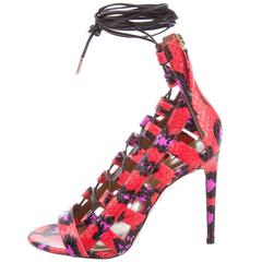 Aquazzura NEW Multi Color Leather Lace Up Cut Out Heels Sandals