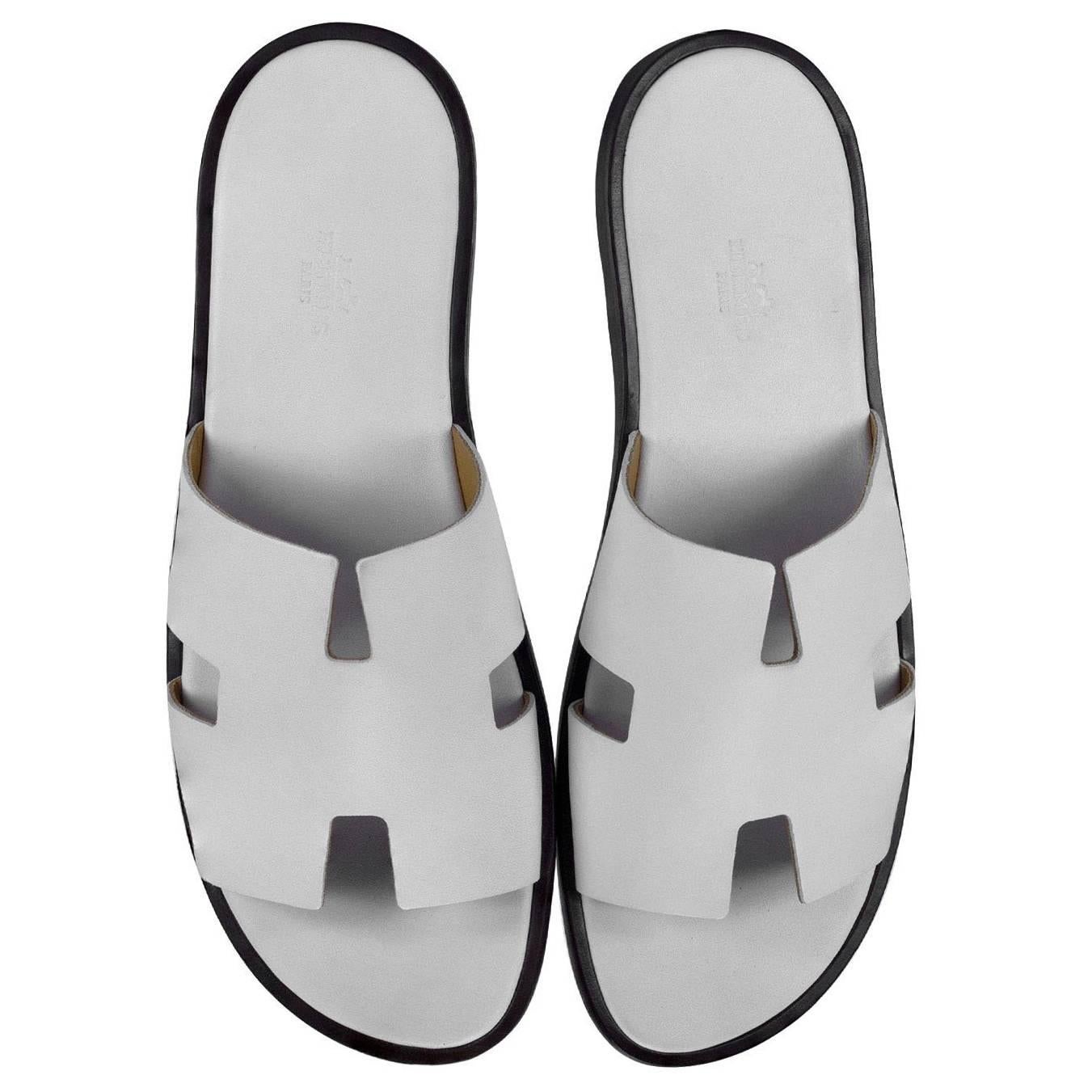 Hermes Men Sandals "Izmir" Veau Leather White Color 40 Size 2017 For Sale