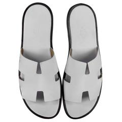 Used Hermes Men Sandals "Izmir" Veau Leather White Color 40 Size 2017