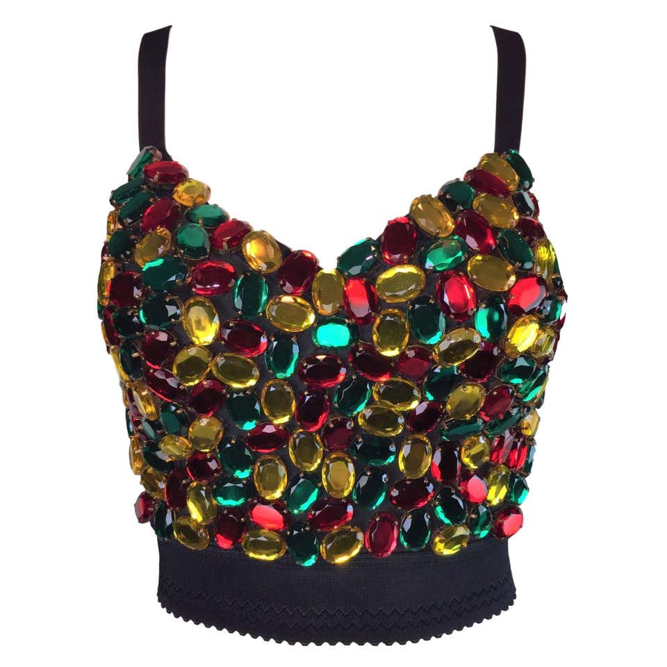S/S 1990 Dolce and Gabbana Runway Rainbow Crystal Bustier Bra Top at ...