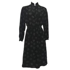 Diane Von Furstenberg 1970s Silk Black Print Shirt Dress Vintage 