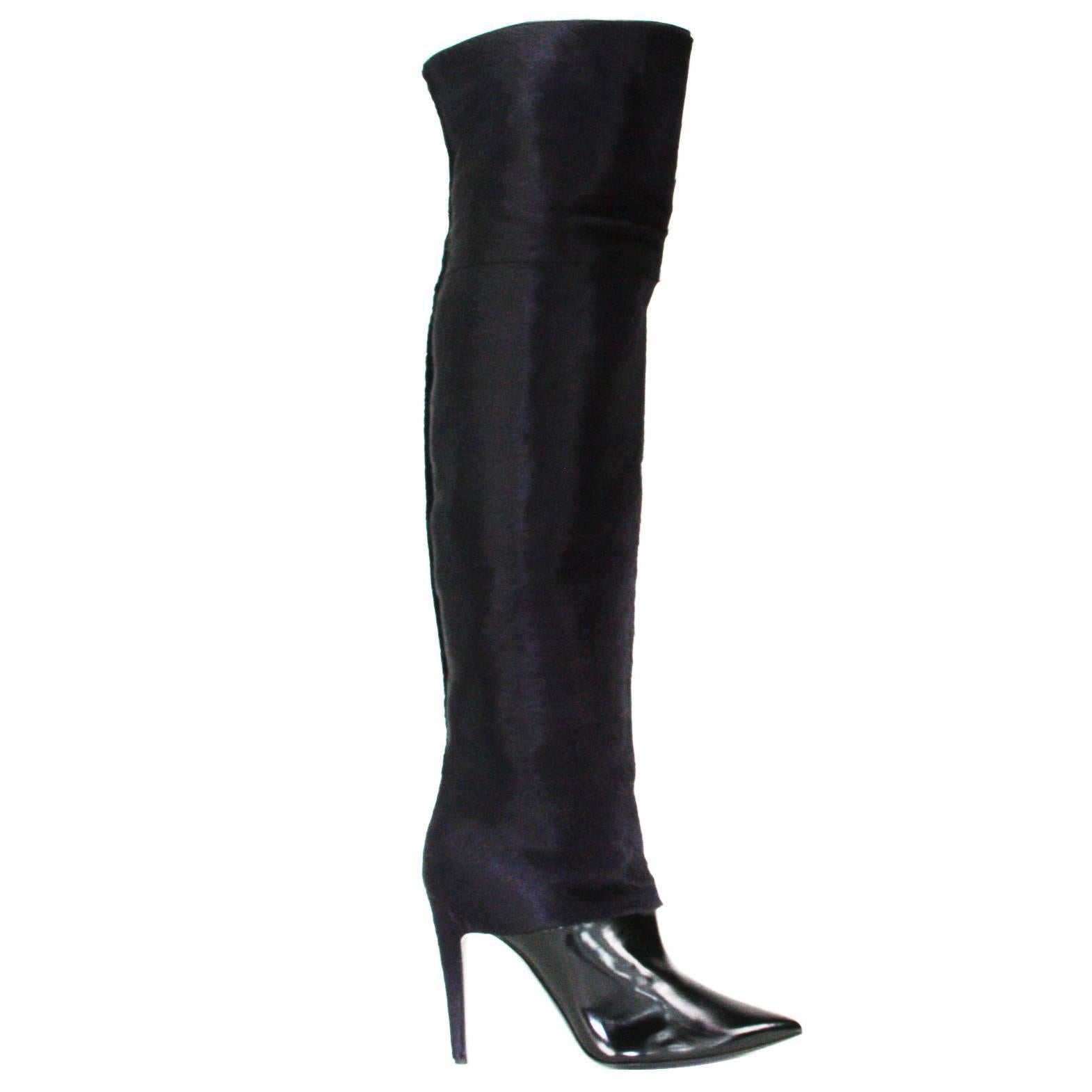 New PIERRE HARDY Italy Pony-Hair Over the Knee Leather Boots It. 39.5 - US 9 For Sale