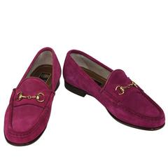 New GUCCI Queen Bloom Fuchsia Suede Horsebit Shoes Loafers It 36 - US 6 9