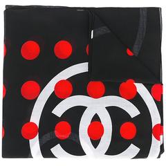 Chanel Vintage polka dot logo scarf