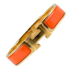 Used Hermes Bracelet "Clic H" Gold Plated Hardware Orange Color PM Size S 2017
