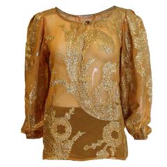 Yves Saint Laurent Rive Gauche Apricot Silk and Gold Evening Top