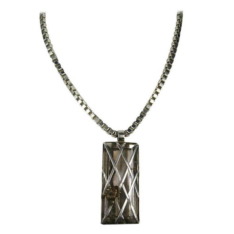 1990s Stephen DWECK Sterling One of Kind Ruilated Quartz Necklace pendant OOAK