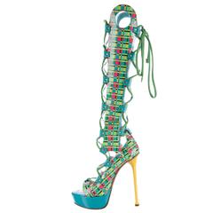New Versace Lace-up Gladiator Leather Platform Boots Sandals It. 38.5 - US 8.5 7