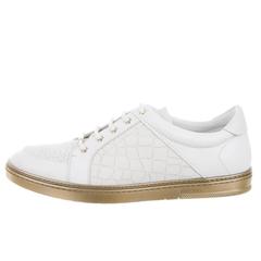 Jimmy Choo NEW Men's White Leather Crackle Gold Trim Low Tops Sneakers in Box 