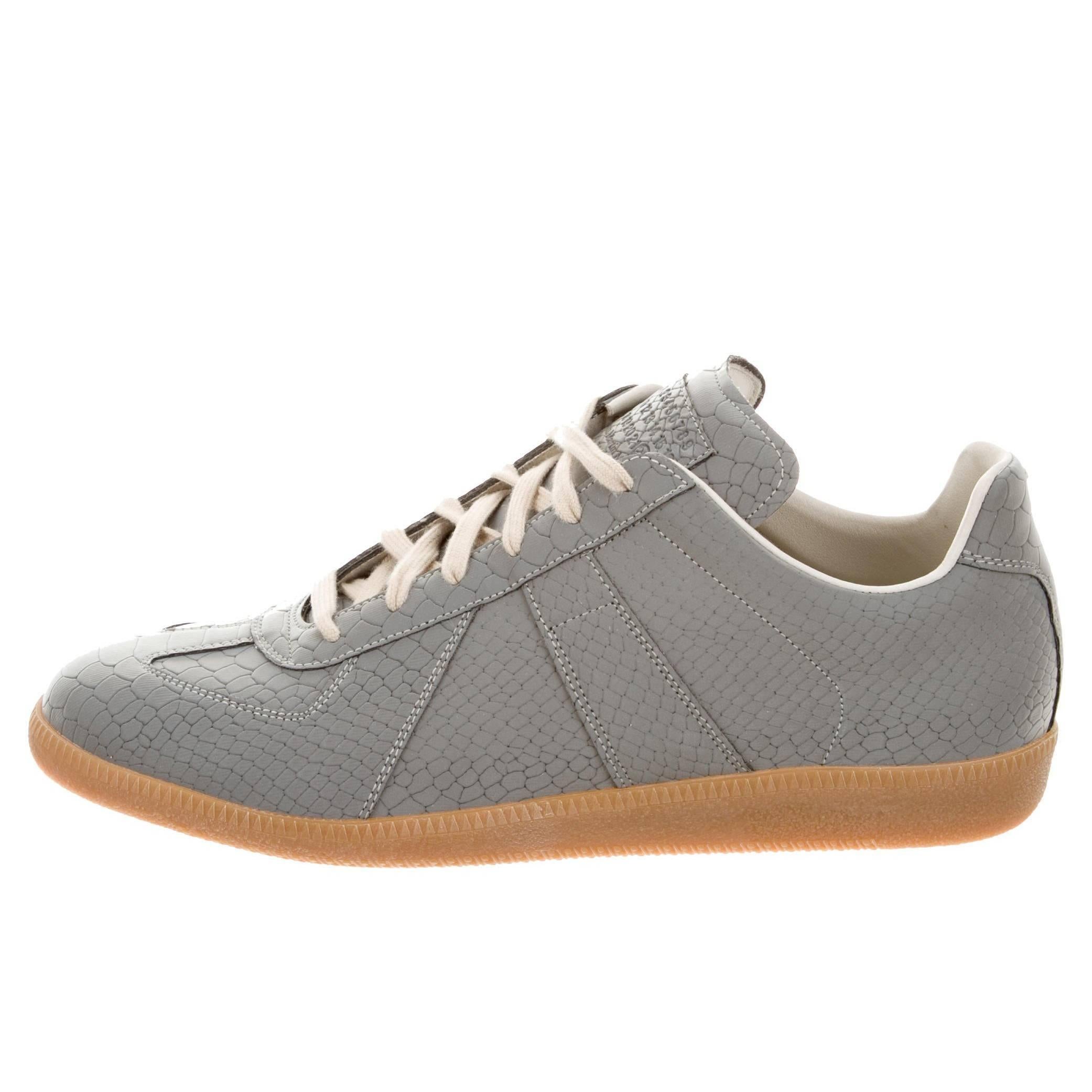 Maison Martin Margiela NEW Men's Gray Leather Low Tops Sneakers Shoes in Box
