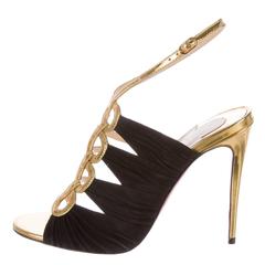 Christian Louboutin NEW Black Suede Gold Leather Evening Heels Sandals 