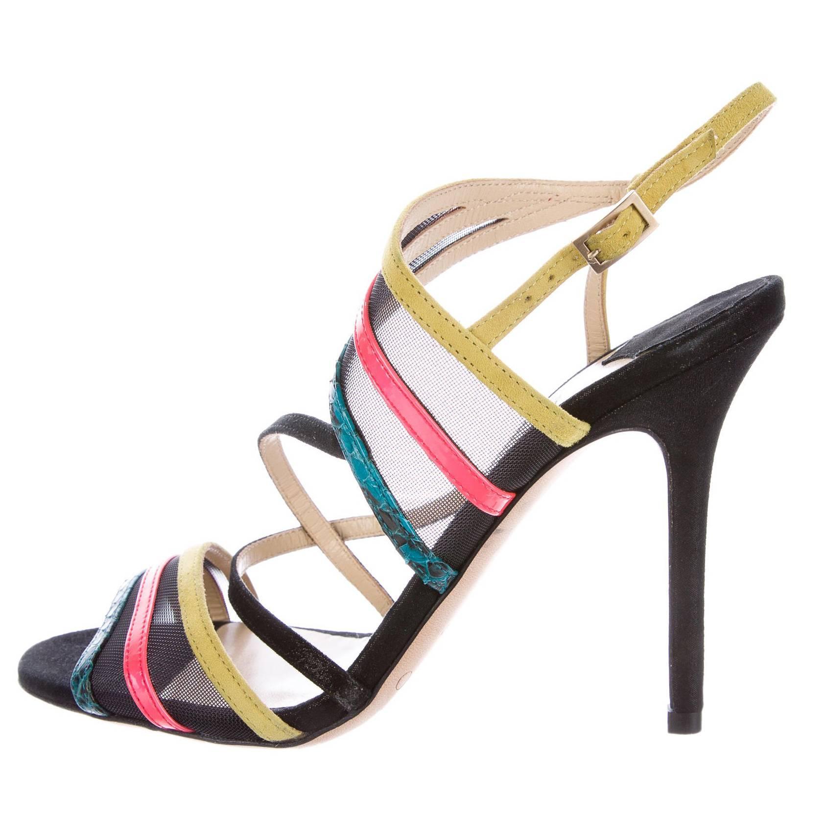 Jimmy Choo NEW Multi Color Mesh Suede Evening Sandals Heels Shoes 
