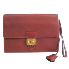Hermes Vintage Red Leather Gold Envelope Evening Wristlet Clutch Flap Bag