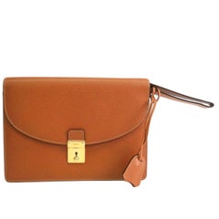 Gucci Vintage Cognac Leather Envelope Wristlet Evening Flap Clutch Bag