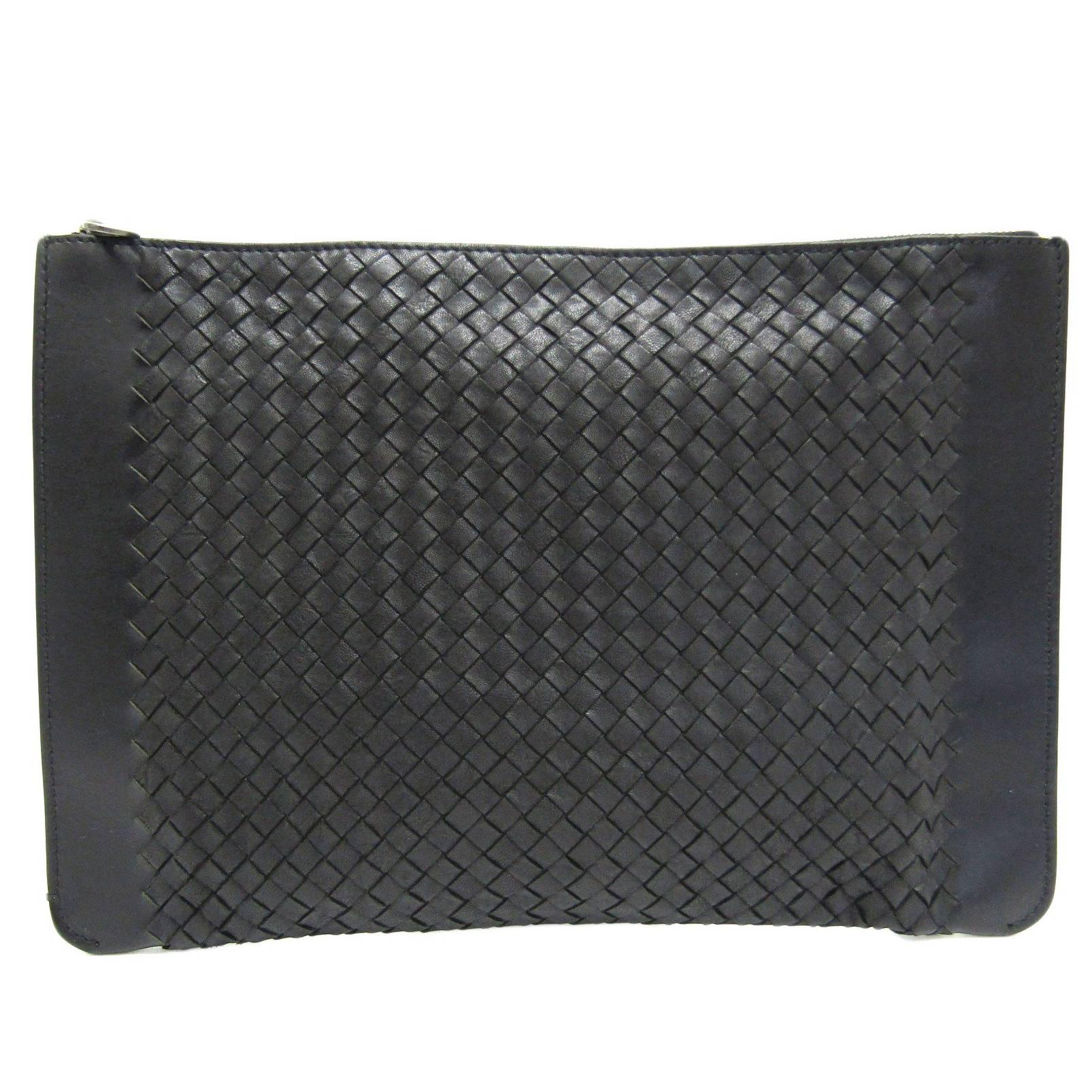 Bottega Veneta Black Leather Men's Women's Business iPad Carryall Travel Bag