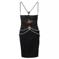 Amazing Black Versace Tulle Medusa Chain Cutout Bodycon Dress 9
