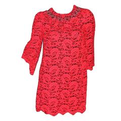 Stunning Dolce & Gabbana Crystal Embellished Red Lace & Silk Dress 4