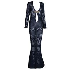Breathtaking Midnight Blue Emilio Pucci Crochet Knit Evening Gown Dress