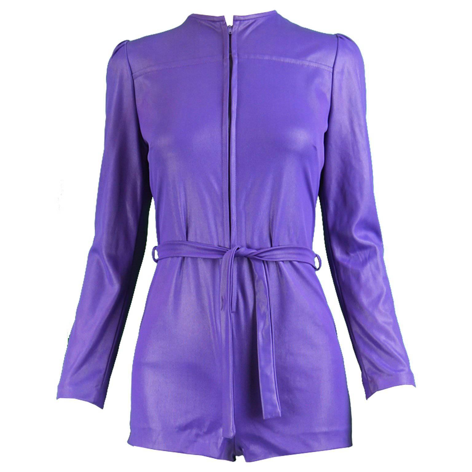 London Mob of Carnaby Street Purple Wet Look Playsuit, 1960s For Sale