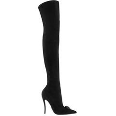 Versace Palazzo Thigh High Black Suede Stiletto Boots 