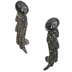 CHANEL Wings Earclips in Aged Silver Metal and Rhinestones 12