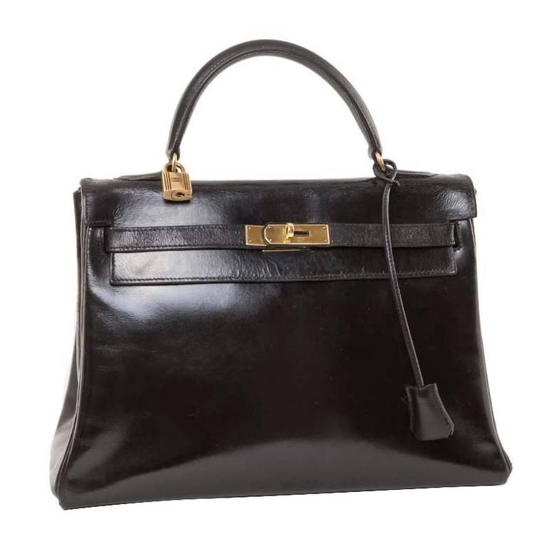 Hermes Vintage Kelly 32 Black Box Leather Bag