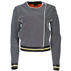 Fendi Navy Black & White Knit Jacket w/ Leather Trim sz IT42