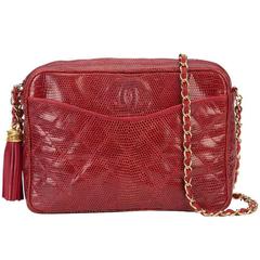 Chanel Red Lizard Leather Tassel Evening Camera Shoulder Bag